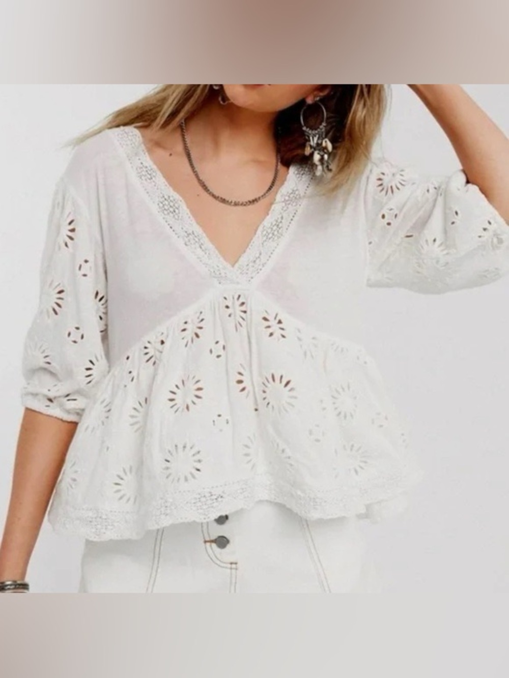 Free People Sweeter Side Eyelet Embroidered Top in White Sz Small - Picture 2 of 7